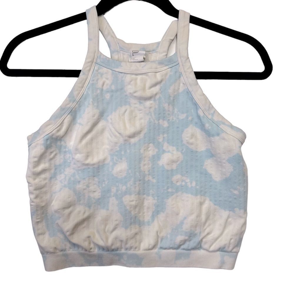 Fabletics Carly Rib Halter Crop Top, Light Blue, Size: Medium clouds tank